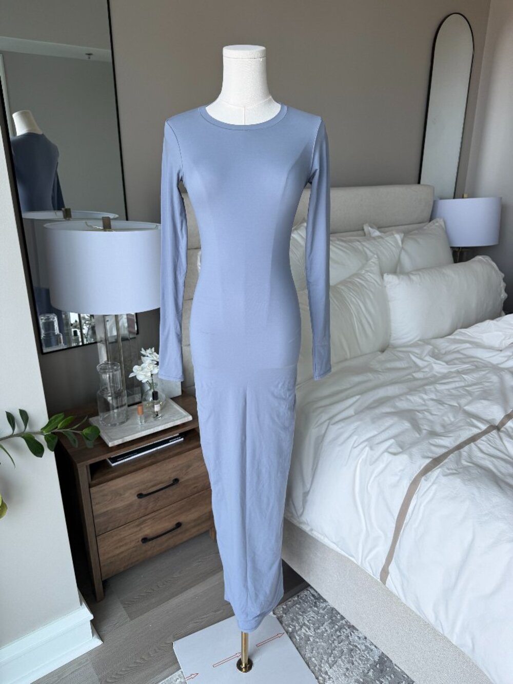 SKIMS Fits Everybody Crew Neck Long Sleeve Dress in Slate